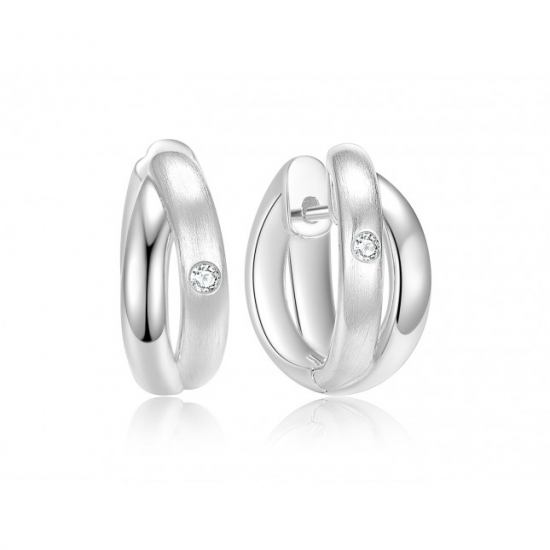 QUINN ZILVEREN CREOLEN MET BRILJANT 2 X 0.03 CARAAT - 38911