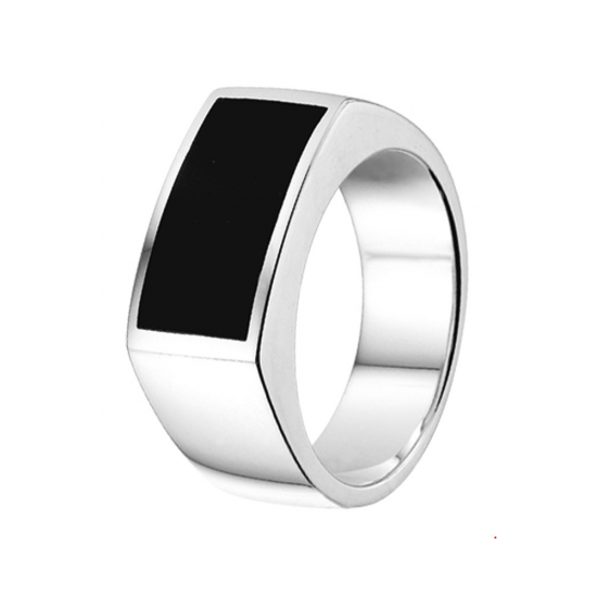 ZILVEREN HERENRING MET ONYX - 36655