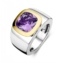 ZILVER MET GOUDEN FANTASIE RING GEZET MET AMATHIST - 39276