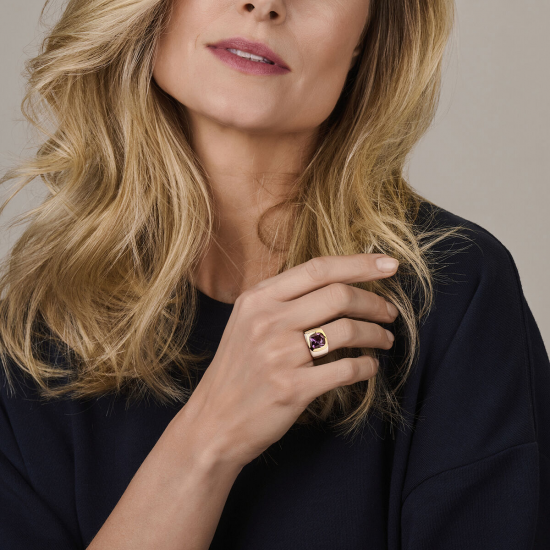 ZILVER MET GOUDEN FANTASIE RING GEZET MET AMATHIST - 39276