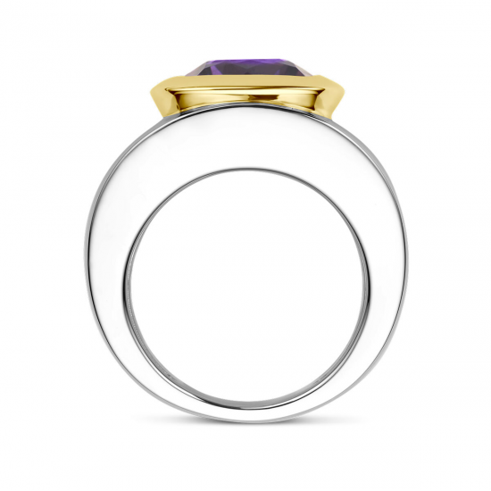 ZILVER MET GOUDEN FANTASIE RING GEZET MET AMATHIST - 39276