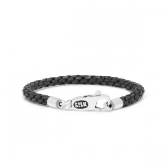 SILK-JEWELLERY ARMBAND ZILVER/ZWART LEER - 39703