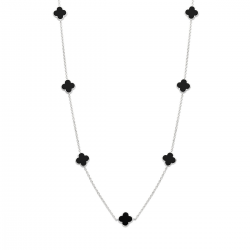 Zilveren fantasie collier klaver vier met onyx - 39848