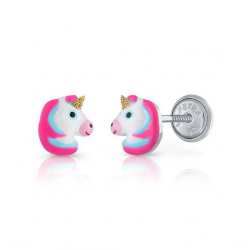 KINDER OORBELLEN ZILVER MET EMAILLE MET SCHROEFSLUITING - 39874