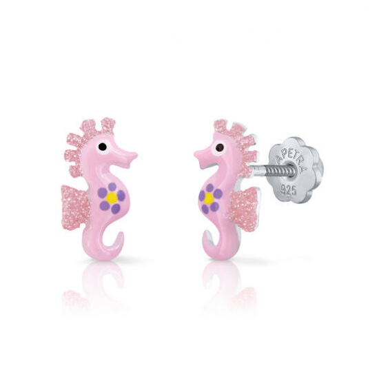 KINDER OORBELLEN ZILVER MET EMAILLE MET SCHROEFSLUITING - 39889