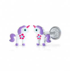 KINDER OORBELLEN ZILVER MET EMAILLE MET SCHROEFSLUITING - 39890