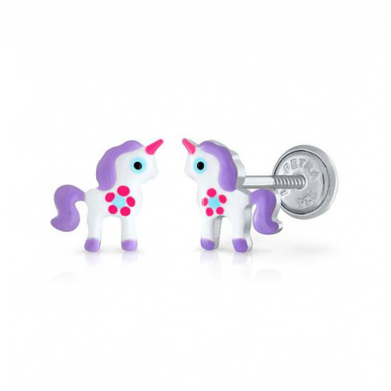 KINDER OORBELLEN ZILVER MET EMAILLE MET SCHROEFSLUITING - 39890