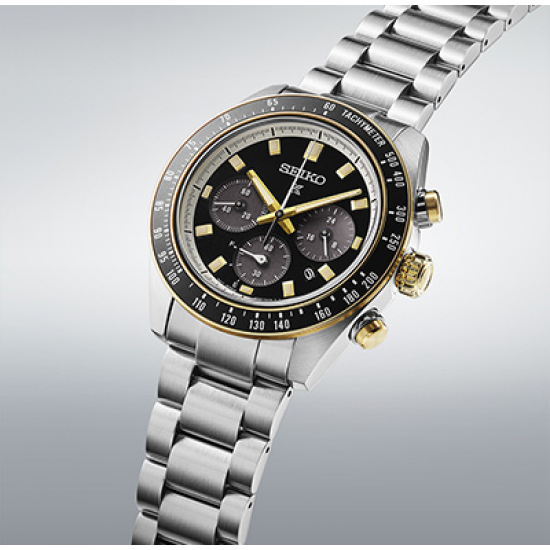SEIKO SPEEDTIMER SOLAR CHRONOGRAAF BRACELET MET SAPHIER GLAS - 39917