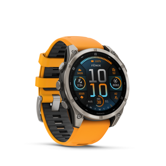 Fenix 8 - 47 mm, AMOLED Sapphire, Titanium met Spark orange/graphite siliconen band - 40186