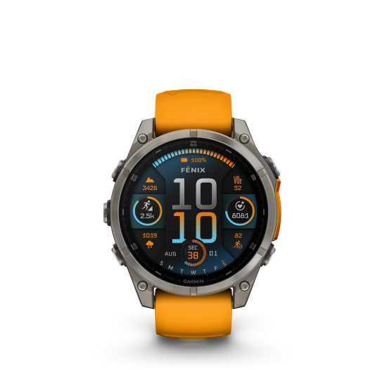 Fenix 8 - 47 mm, AMOLED Sapphire, Titanium met Spark orange/graphite siliconen band - 40186