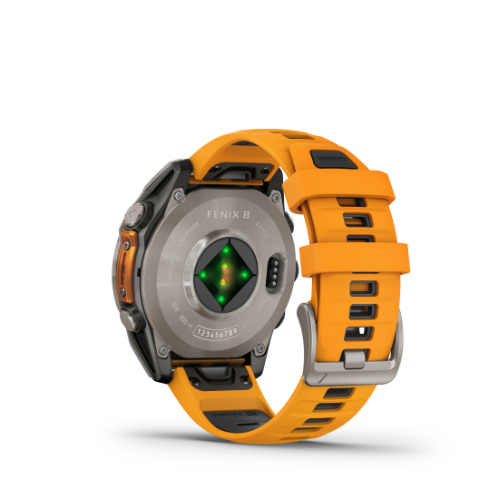 Fenix 8 - 47 mm, AMOLED Sapphire, Titanium met Spark orange/graphite siliconen band - 40186