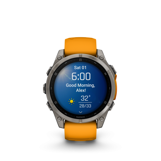 Fenix 8 - 47 mm, AMOLED Sapphire, Titanium met Spark orange/graphite siliconen band - 40186