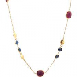 GOUD DAMES COLLIER ROOD EN BLAUW KORUND - 40193