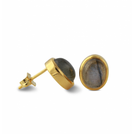 ZILVEREN OORSTEKERS  VERGULD MET LABRADORIET - 40417