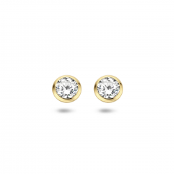 Geelgouden oorknoppen met een briljant geslepen zirkonia van 4mm uitgevoerd met stevige poussette sluiting. De oorknoppen zijn ook verkrijgbaar in het witgoud. - 40950