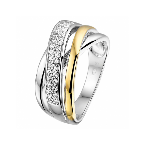 Ring zilver/goud zirkonia - 42781