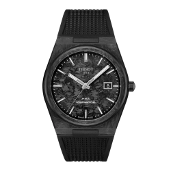 Tissot PRX automaat in het carbon met rubber band - 41085