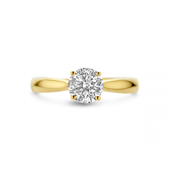 14k Geelgouden ring uitgevoerd met lab grown diamant. De ring heeft een breedte van 6.5mm. Het diamantgewicht is 1.06 ct en wordt geleverd met een IGI certificaat. - 41183