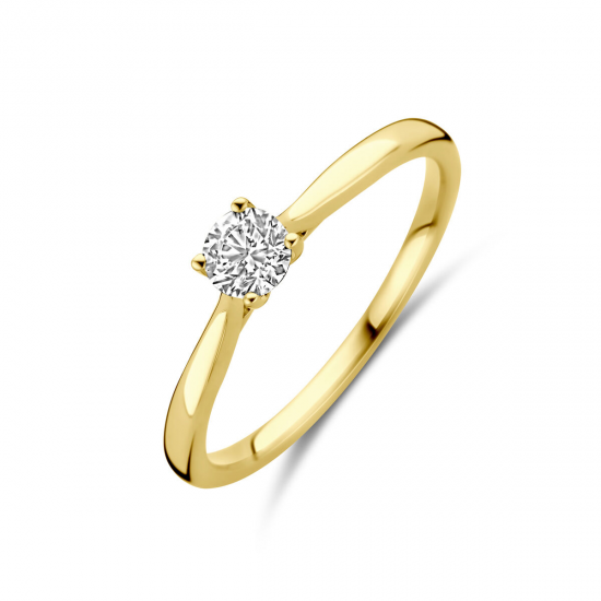 14k Geelgouden ring uitgevoerd met lab grown diamant. De ring heeft een breedte van 4mm. Het diamantgewicht is 0.25ct. - 41185