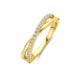 14k Geelgouden ring uitgevoerd met lab grown diamant. De ring heeft een breedte van 4mm. Het totale diamantgewicht is 0.15ct. - 41188
