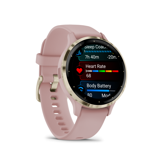 Venu® 3S Soft Gold rand van roestvrij staal met Dust Rose behuizing en siliconen band - 41209