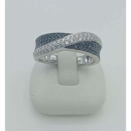 14 Karaat witgouden ring met witte en zwarte briljant totaal 0.56 caraat - 41362