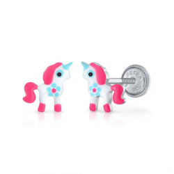 KINDER OORBELLEN ZILVER MET EMAILLE MET SCHROEFSLUITING - 41437