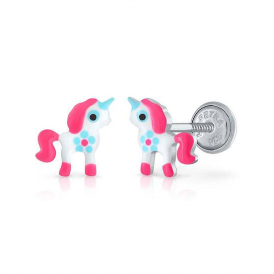 KINDER OORBELLEN ZILVER MET EMAILLE MET SCHROEFSLUITING - 41437