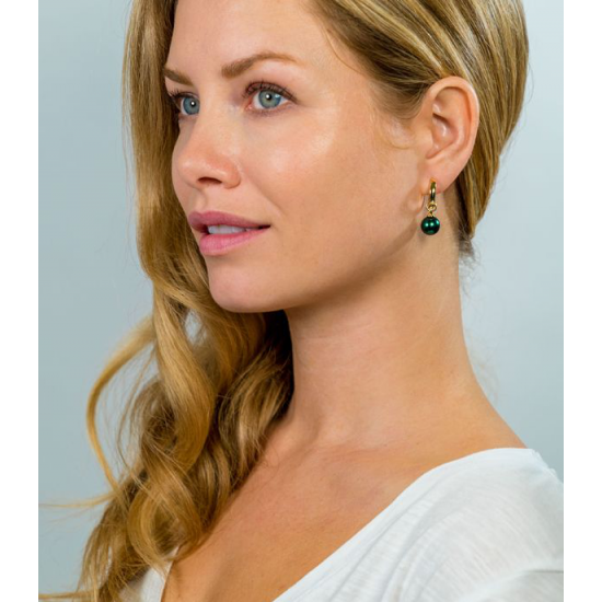 ZINZI zilveren oorbedels geel verguld parel rond groen - 41480