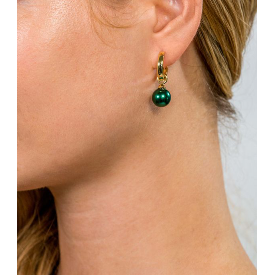 ZINZI zilveren oorbedels geel verguld parel rond groen - 41480