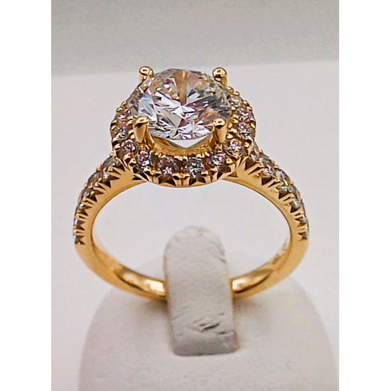 18 karaat geel gouden solitair fantasie ring met briljant 1.13 crt. G/vs en 28/0.60 G/si - 41527