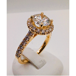 18 karaat geel gouden solitair fantasie ring met briljant 1.13 crt. G/vs en 28/0.60 G/si - 41527