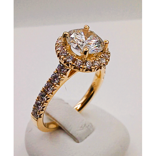 18 karaat geel gouden solitair fantasie ring met briljant 1.13 crt. G/vs en 28/0.60 G/si - 41527