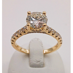 18 karaat geel gouden solitair fantasie ring met briljant 1.00 crt. G/vs en 40/0.44 G/si - 41528