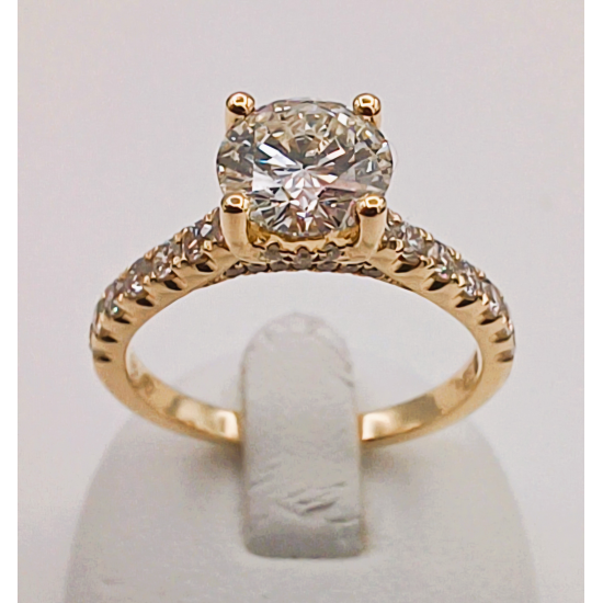 18 karaat geel gouden solitair fantasie ring met briljant 1.00 crt. G/vs en 40/0.44 G/si - 41528