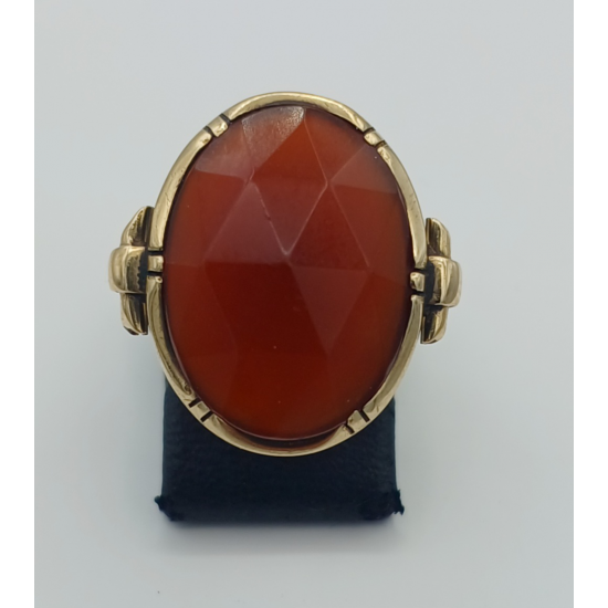 GEELGOUDEN DAMESRING CARNEOOL - 41533