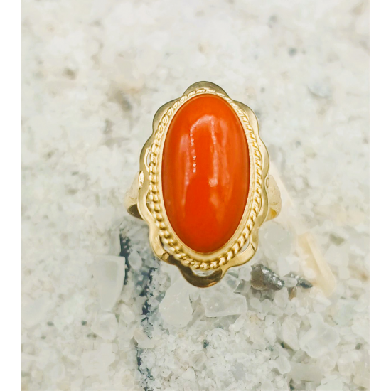 585 GOUDEN DAMESRING BLOEDKORAAL - 41549