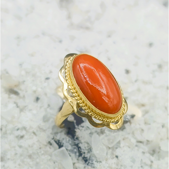 585 GOUDEN DAMESRING BLOEDKORAAL - 41549