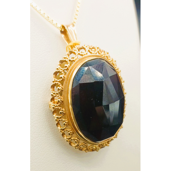 OCCASION14KRT GOUDEN HANGER/BROCHE GRANAAT - 41574