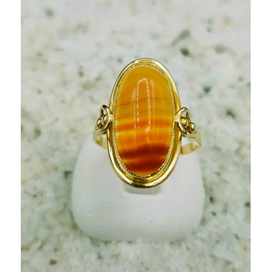 14 karaat geelgouden occasion ring met streepagaat - 41581