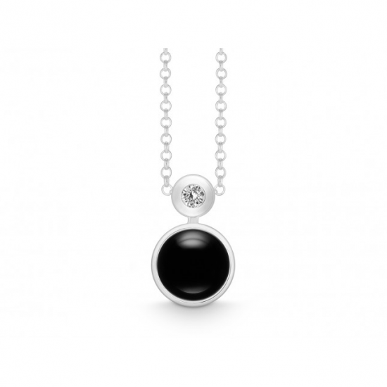 ZILVER COLLIER MET HANGER ONYX/0.03CT DIA - 42052