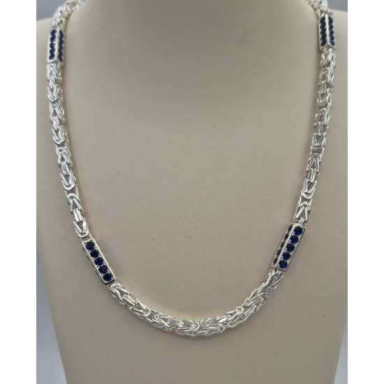 MASSIEF ZILVEREN KONINGSCOLLIER MET BLAUWE ZIRKONIA - 42339