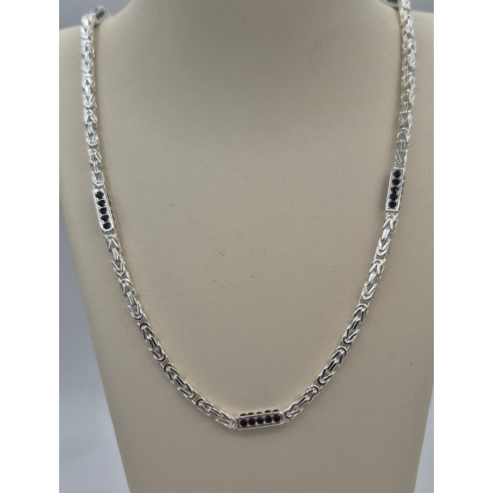 MASSIEF ZILVEREN KONINGSCOLLIER MET ZWARTE ZIRKONIA - 42340