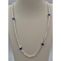 MASSIEF ZILVEREN KONINGSCOLLIER MET BLAUWE ZIRKONIA BAQUETTE - 42341