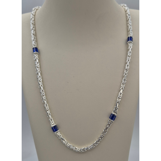 MASSIEF ZILVEREN KONINGSCOLLIER MET BLAUWE ZIRKONIA BAQUETTE - 42341