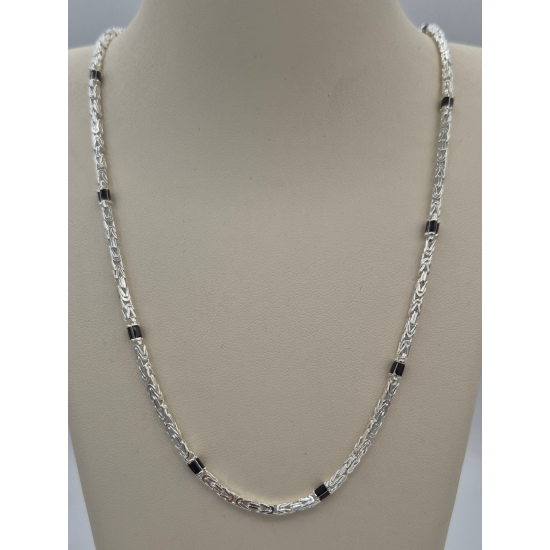 MASSIEF ZILVEREN KONINGSCOLLIER MET ZWARTE ZIRKONIA BAQUETTE - 42344