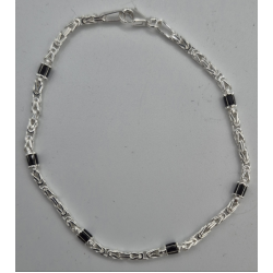 MASSIEF ZILVEREN KONINGSARMBAND MET ZWARTE ZIRKONIA BAQUETTE - 42345