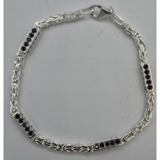 MASSIEF ZILVEREN KONINGSARMBAND MET ZWARTE ZIRKONIA - 42346