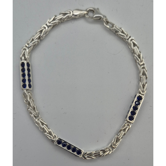 MASSIEF ZILVEREN KONINGSARMBAND MET BLAUWE ZIRKONIA - 42347