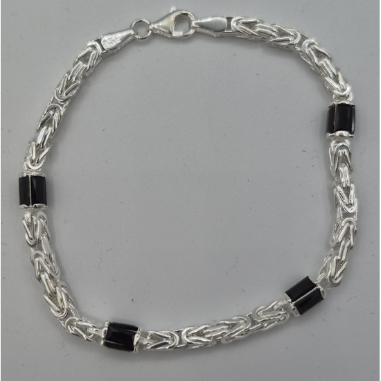 MASSIEF ZILVEREN KONINGSARMBAND MET ZWARTE BAQUETTE ZIRKONIA - 42348